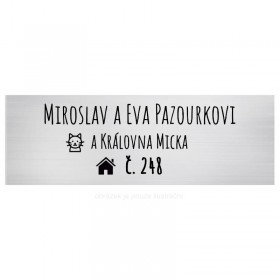Stříbrný štítek se jménem na dveře od bytu 12 x 4 cm s gravírováním Vašeho online návrhu na webu www.mujstitek.cz